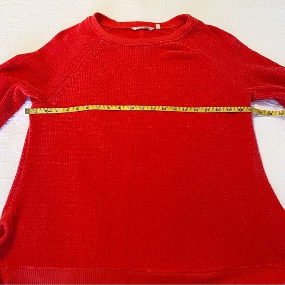Soft Surroundings Ruffle Chenille Bright Coral Bonita Sweater - Large - Picture 9 of 11